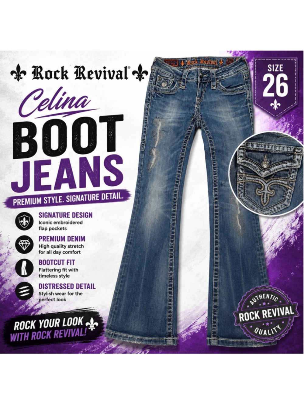 Rock Revival Celina Boot Women's Jeans Size 26 Medium Wash Bootcut Stretch Denim